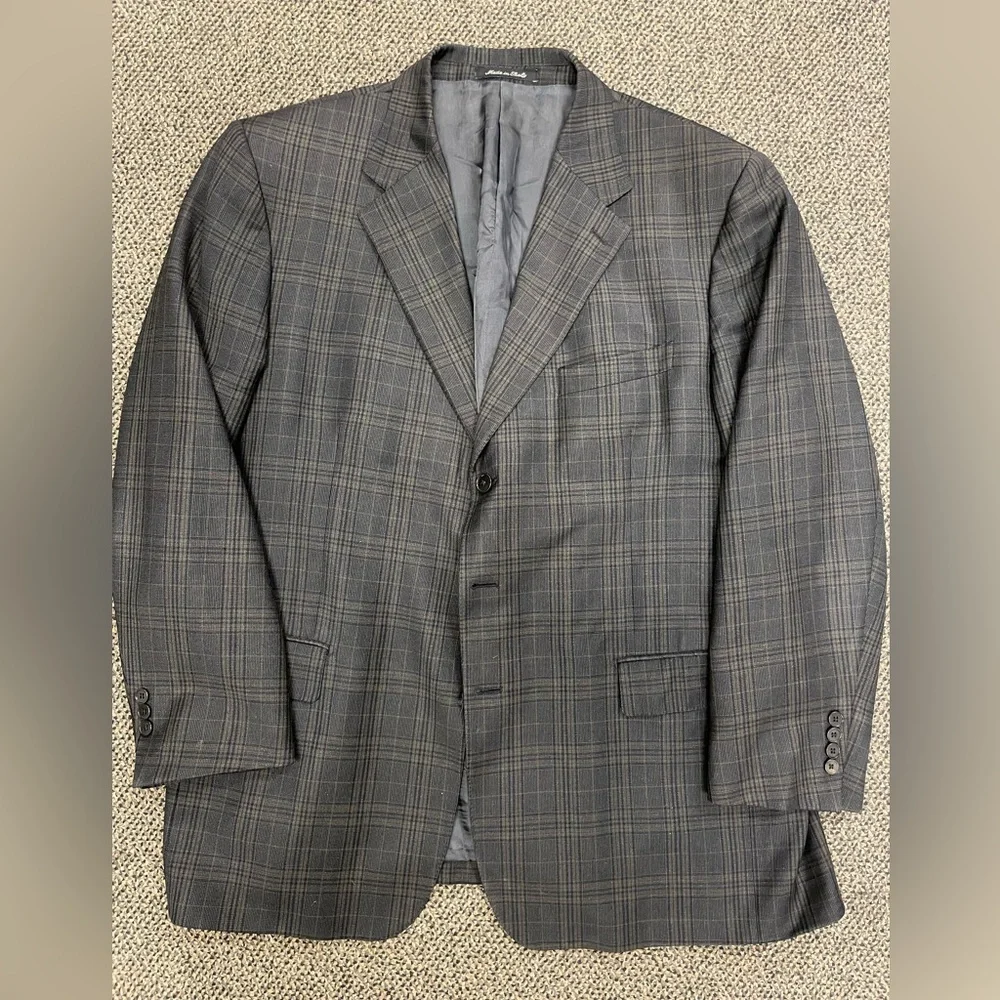 Faconnable Made in Italy Vintage 3-Button Check Print Wool Jacket Size 50‎ L